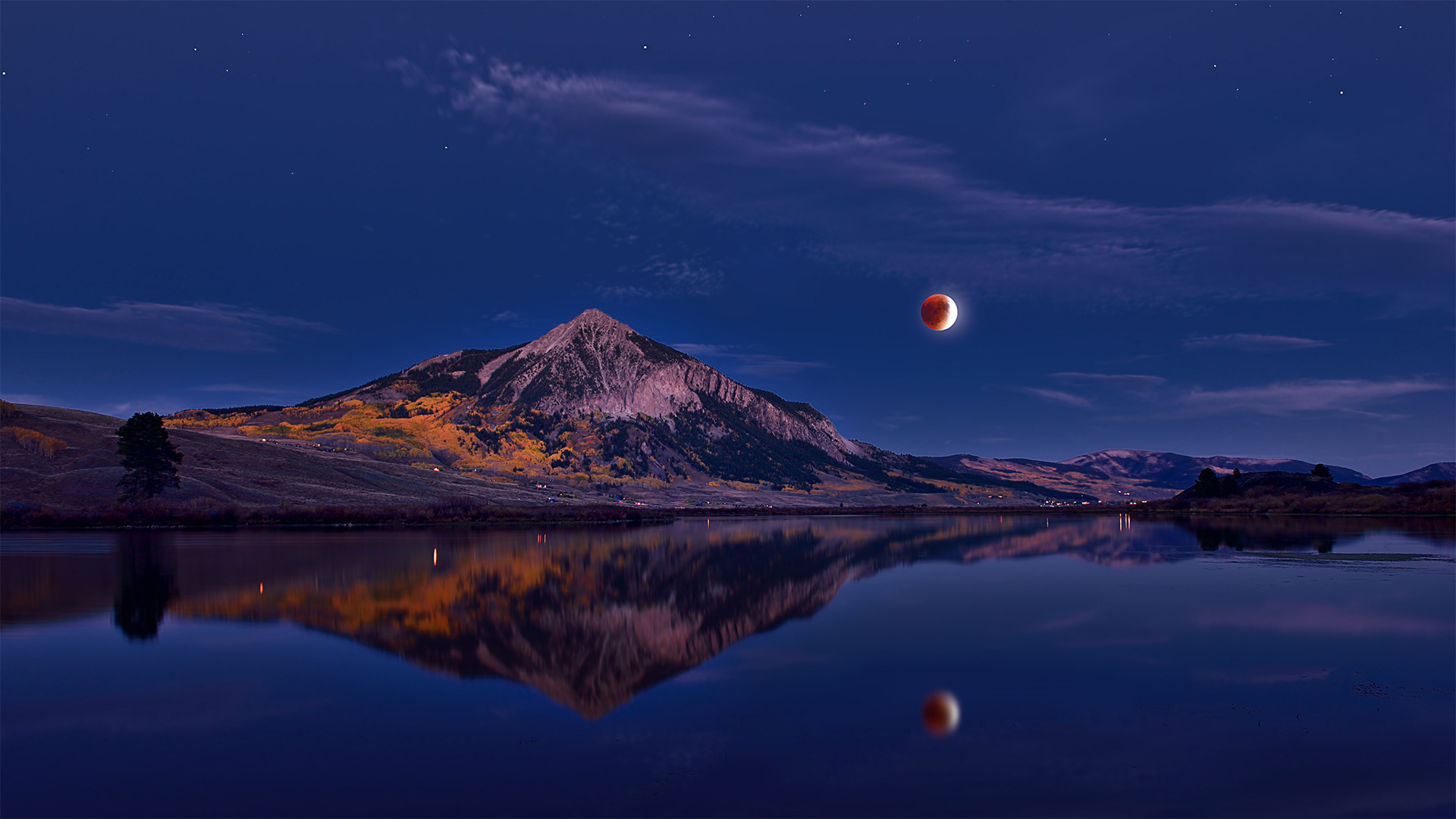 Lunar eclipse above Mount Crested Butte