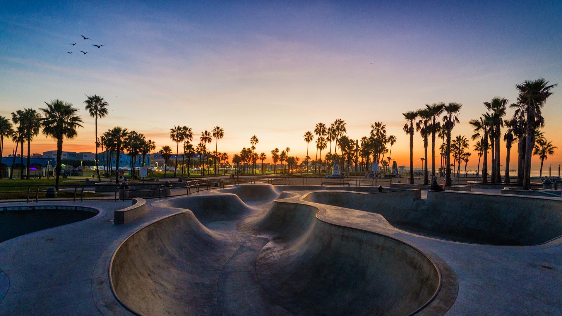 Venice Beach Skatepark at sunset
