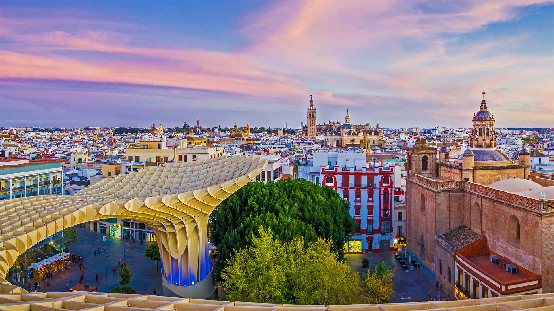 View of the city from the Setas de Sevilla (Metropol Parasol) in Seville