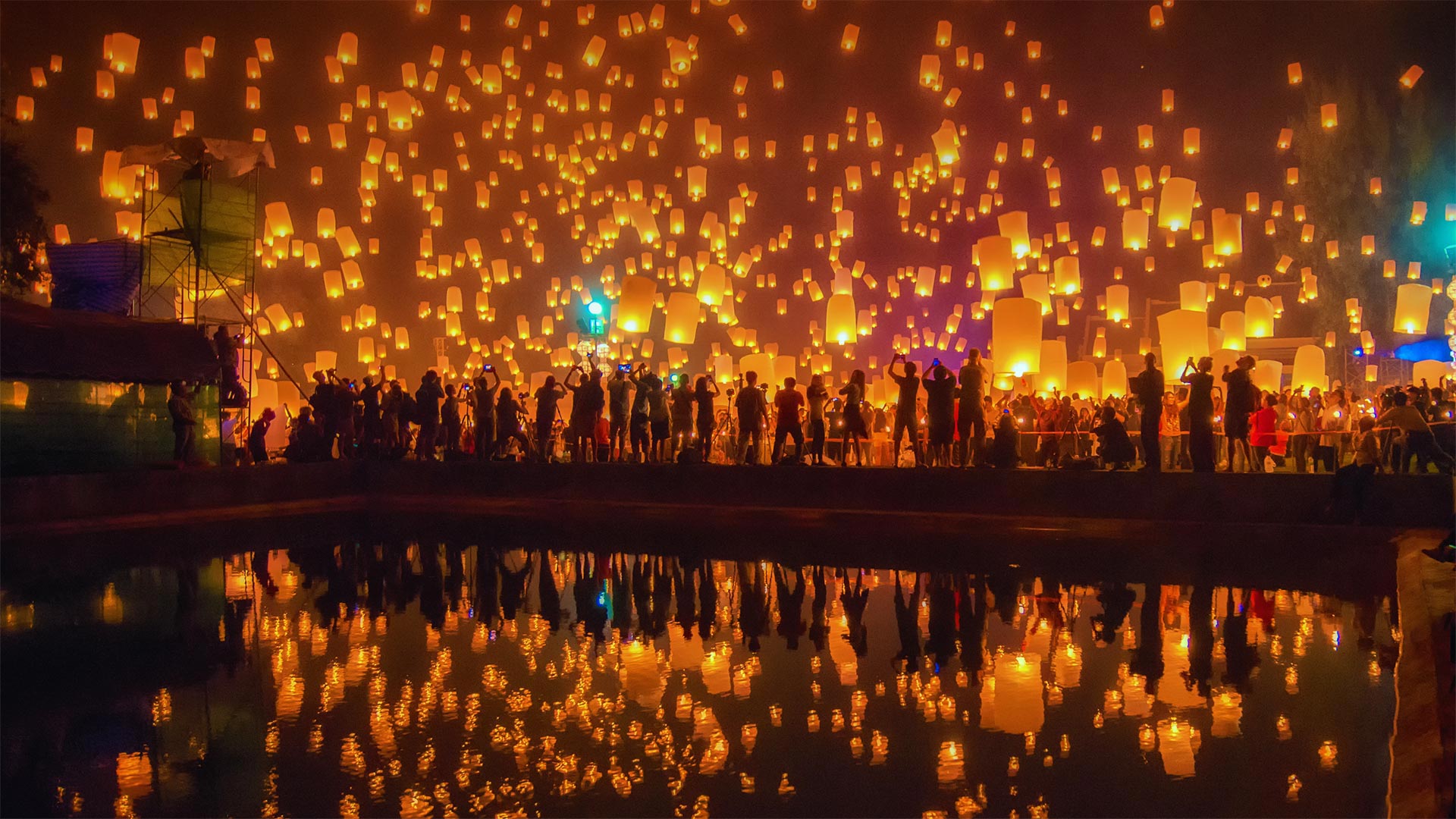 Sky lanterns take flight during the Yi Peng Festival in Chiang Mai