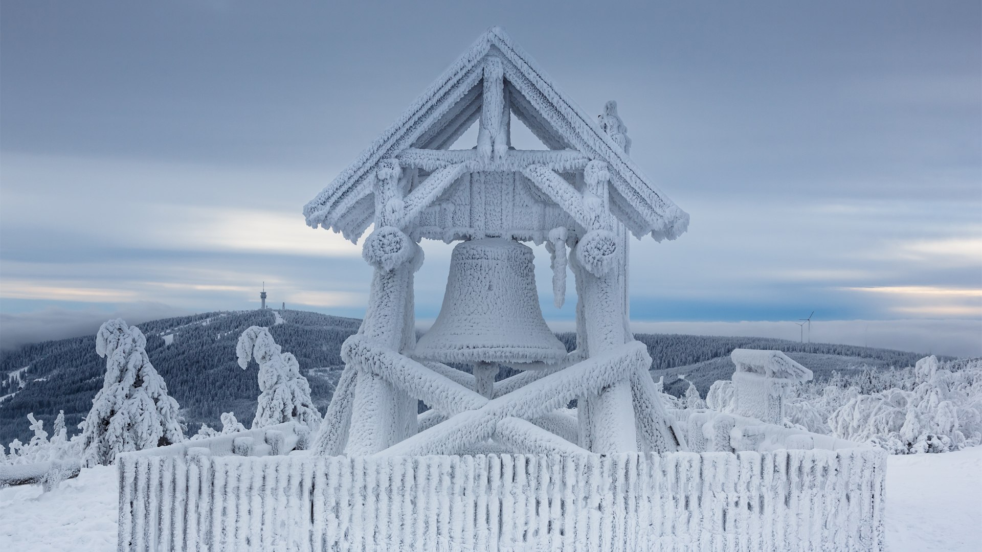 Peace bell on the summit of Fichtelberg