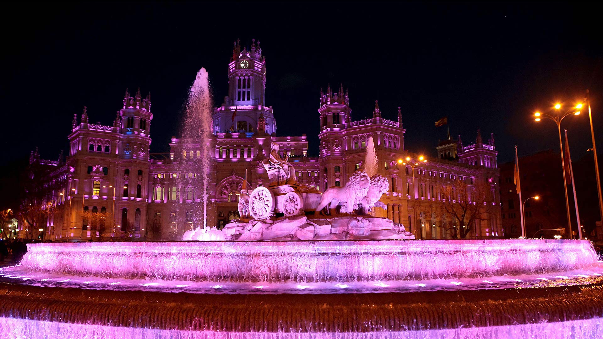 Cibeles Fountain and Madrid City Hall lit for International Women's Day