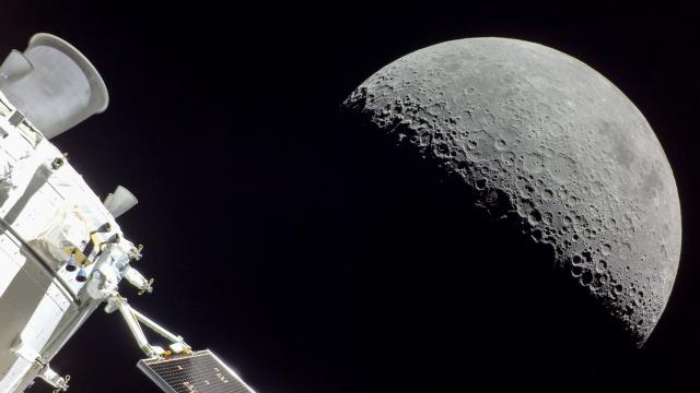 The moon seen from the Orion spacecraft of NASA's Artemis mission