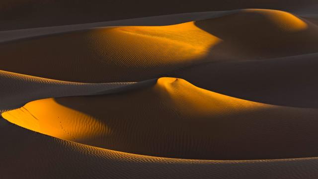 Last rays of sun on a group of dunes