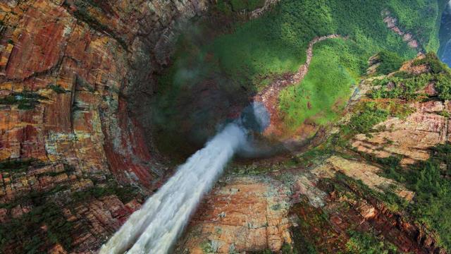 Aerial view of Churun-Meru (Dragon) waterfall